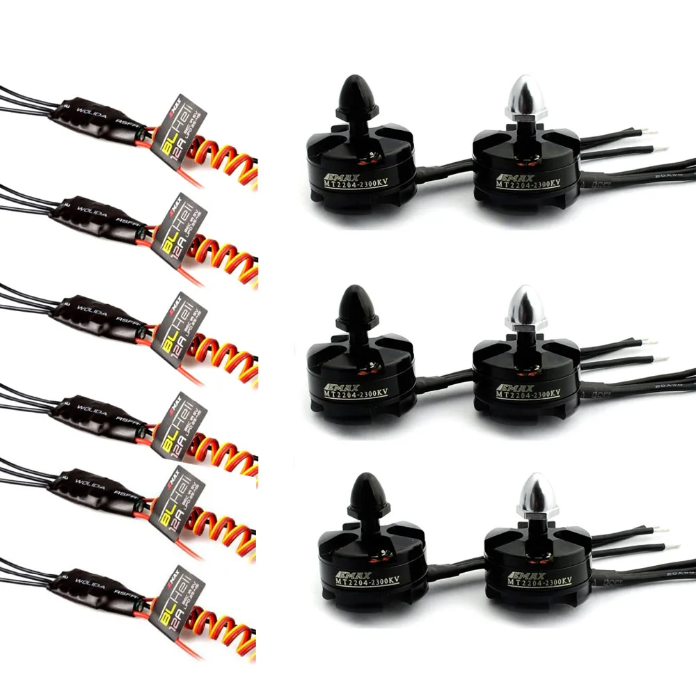 6x EMAX BLHELI 12A ESC 6x 2204 2300KV Motor for 250mm QAV250 Multi Quad Copter