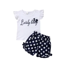 

0-4T Newborn Kids Baby Girls Polka Dot Cotton Clothing Fly Sleeve Top T-shirt and Short Pants Outfits Cute Lovely Infant Costume