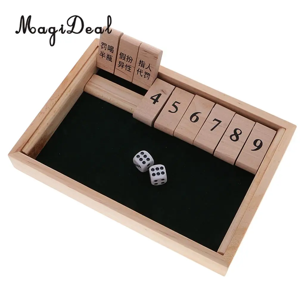 MagiDeal Wooden Number Drinking Game Board Game Shut The Box Set With Dices Bar Cafe Family Party Wine Indoor Home Entertainment