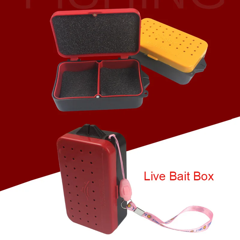 Коробка для приманки для рыбалки, коробка для живой приманки, коробка для червя, красный и желтый цвет, 10X6X3,5 см, магнитная застежка, портативные рыболовные принадлежности, снасти
