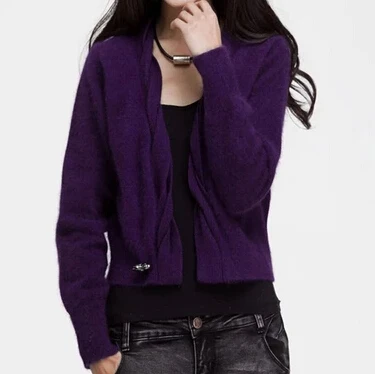 Новое поступление, короткие свитера, женский свитер, зимнее толстое пальто со стразами, брендовый вязаный свитер - Цвет: Фиолетовый