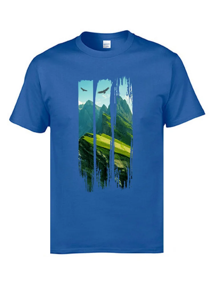  Casual Tops & Tees Faddish Short Sleeve Mens T Shirts TpicOriginaltitle Leisure Summer Tee Shirts Round Neck Drop Shipping Mountain Landscape blue