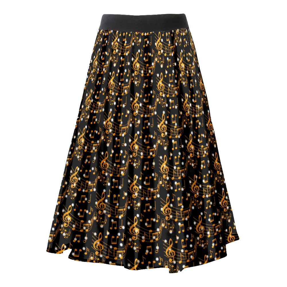

2019 New Arrival Vintage Women's Clothing Elastic High Waist Skirt Music Print One Size Pleated Circle Skirts