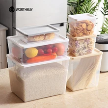 WORTHBUY BPA Бесплатный пластиковый контейнер для хранения, кухонный органайзер для холодильника, герметичный контейнер для хранения еды из микроволновых зерен