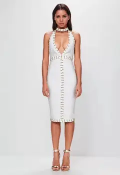 

5 colors High Quality Women Dress Sleeveless Deep Ring Rayon Bandage Dress Sexy Party Dress