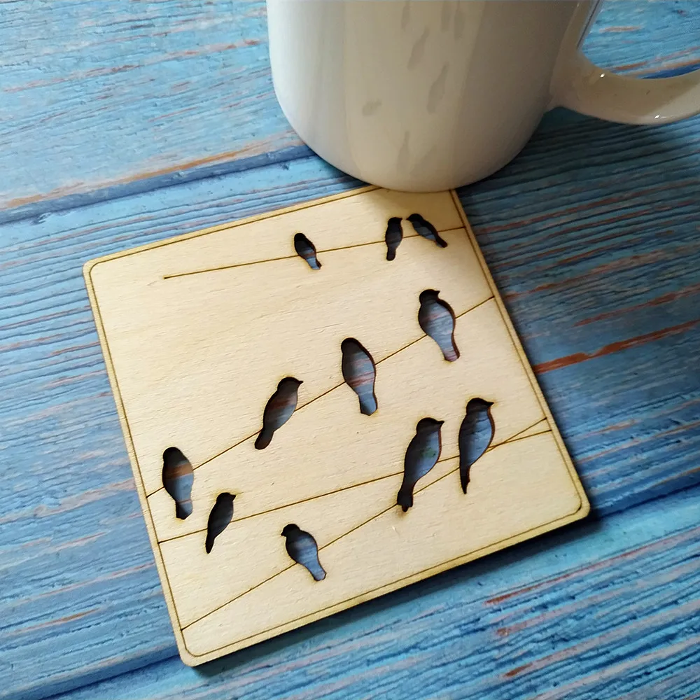 4pcs/set Wood Bird Coaster Drink Coasters Pad Coffee Cup Tea Mat Placemats Decoration Accessories Christmas Lover Gift | Дом и сад