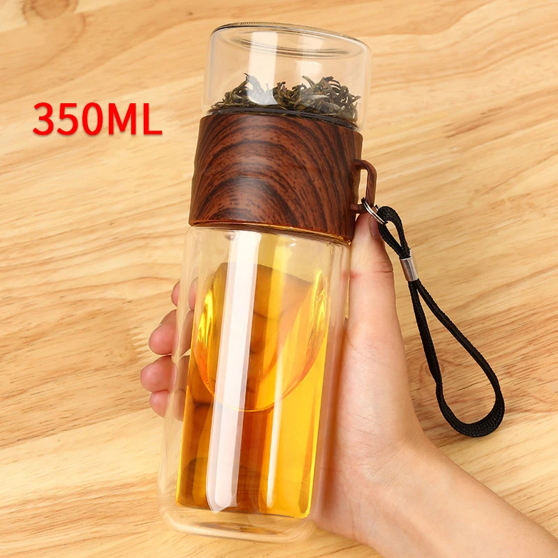 350ml Double Walled Glass Tea Cup with Tea Infuser Business Commercial Water Bottle for Water Portable Bottles for Man Travel