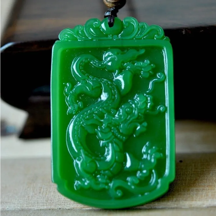 Real HeTian Carved Dragon Lucky Amulet pendants Green dragon Pendant ...