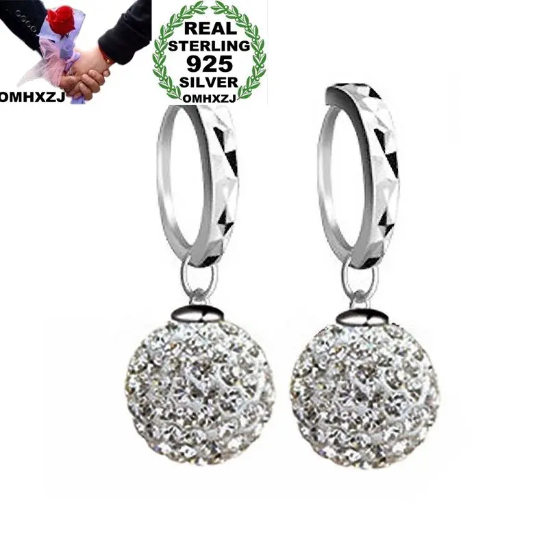 

OMHXZJ Wholesale Personality Fashion OL Woman Girl Party Wedding White Shamballa Balls 925 Sterling Silver Earrings YE270