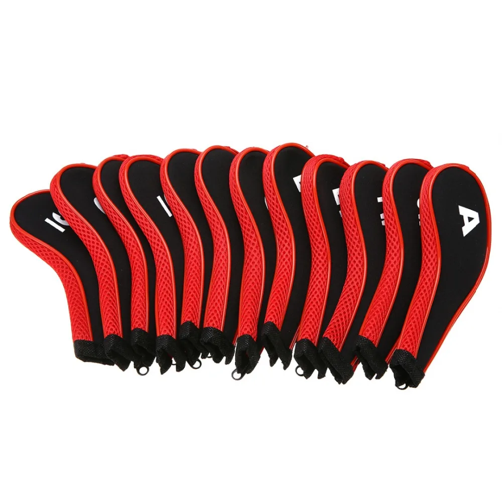 High Quality 12Pcs Rubber Neoprene Golf Head Cover Golf Club Iron Putter Protect Set Number Printed with Zipper Long Neck