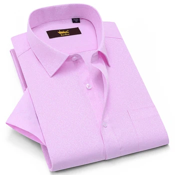 

Men's Regular-fit Short Sleeve Striped/plaid /printed Shirt with Pocket Male Formal Business Social Work Office Dress Shirts