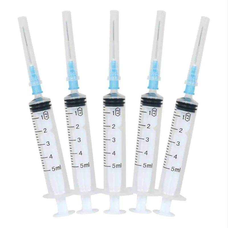 50 pcs 5 ml Plastic Sterile Syringe Dispensing Syringe With Pointed Tip Needle and Storage Cap independent packaging