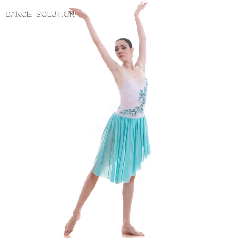 Бледно-голубой/белый Лирический и современный танцевальный костюм девушки и женщины сценическое шоу балетное платье 18708