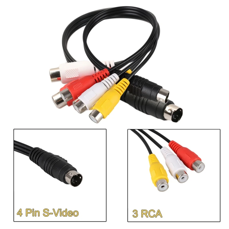 Аудиокабель 4 Pin S Video на 3 RCA Female TV адаптер кабель для ноутбука с гнездовым портом и