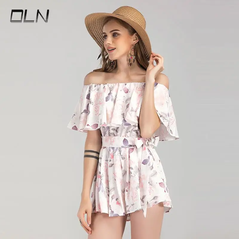 OLN 2018 на лето и весну Для женщин Playsuit Sexy с плеча оборками Цветочный принт милые