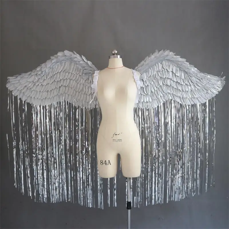 Victoria's secret silver tassel angel silver feather wings adult props show party photo supplies stage models catwalk