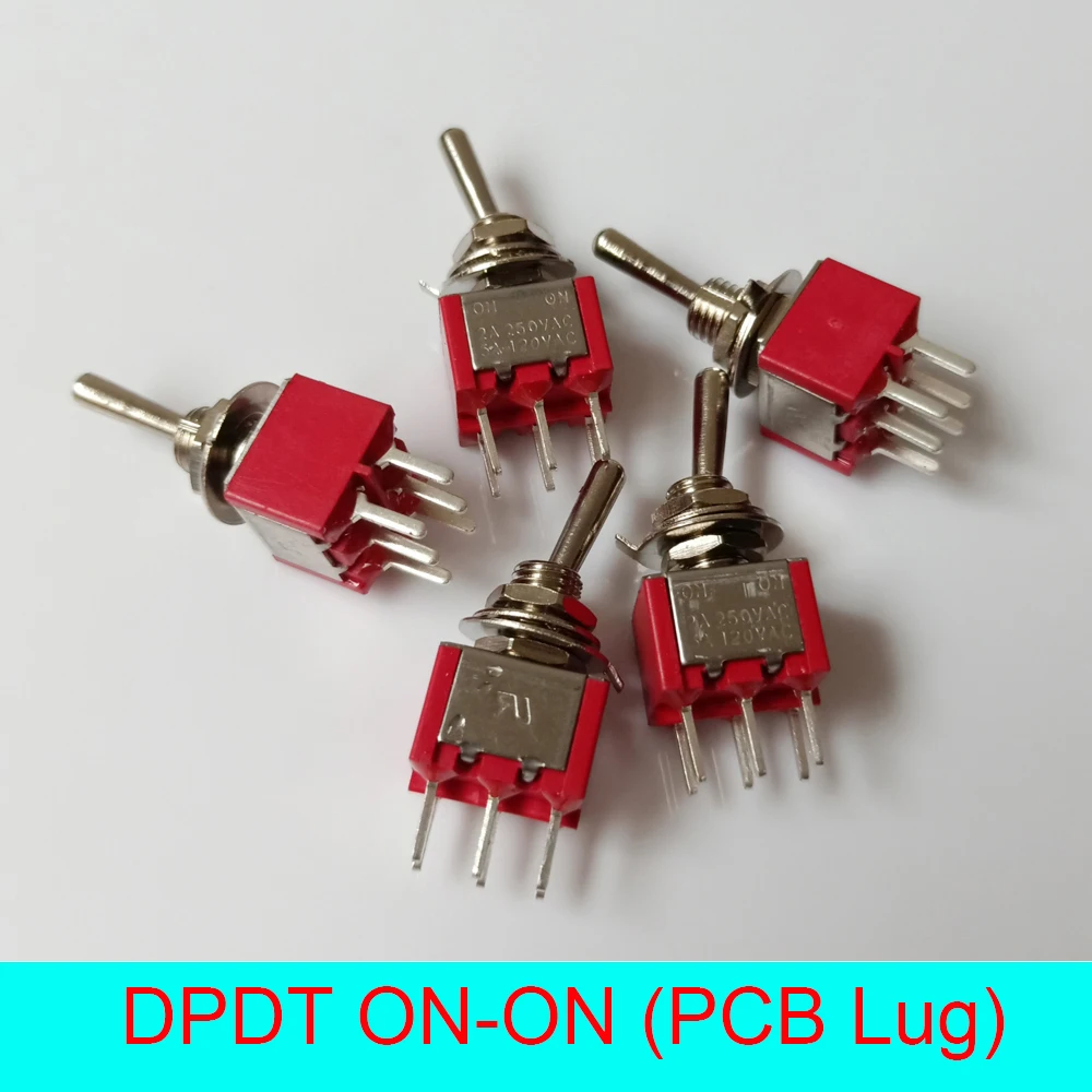 10 шт./лот DPDT 6 контактов 2 позиционный миниатюрный Кулисный тумблер с PCB Lug 3A/250VAC