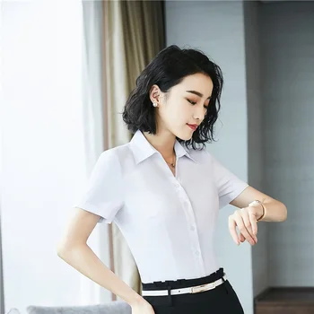 

Elegant White 2018 Summer Formal Women Blouses & Shirts For Ladies Office Uniform Styles Blouse Female Clothes Work Wear