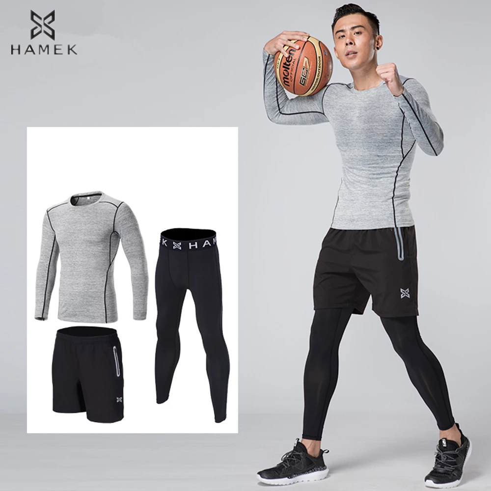 

Men Compression Base Layer Running Sets Sports Soccer Shorts Basketball Pants Tights Clothes Fitness Leggings Shirts Sportswear