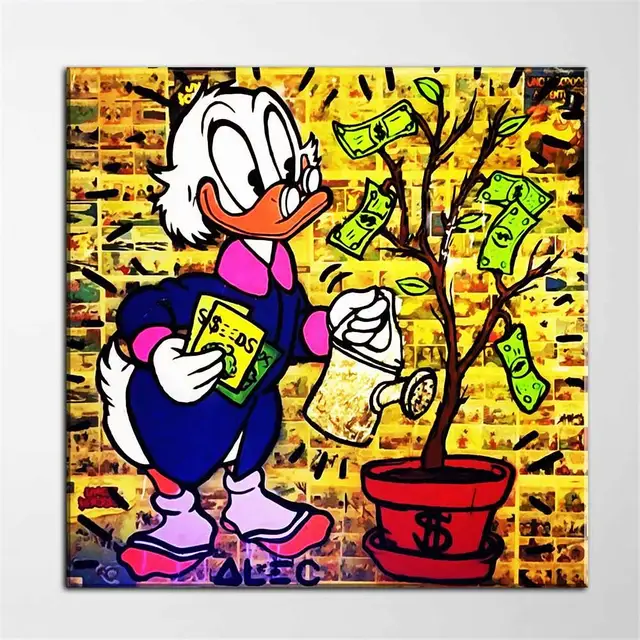 1 Piece Hd Printed Cartoon Figure Watering Money Tree Graffiti Wall - 1 piece hd printed cartoon figure watering money tree graffiti wall art poster picture canvas painting for home decor no framed