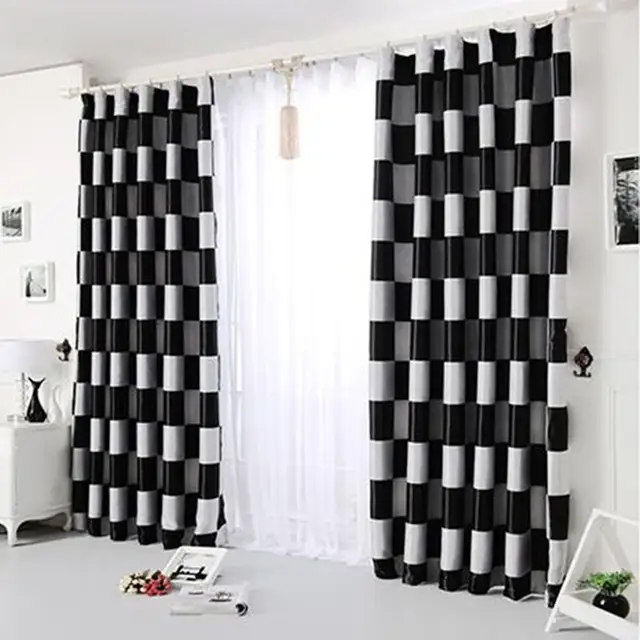 Us 8 55 5 Off 2017new European Simple Gray Black Coffee Plaid Blackout Windows Curtains For Living Room Bedroom Curtains Drapes Fast Shipping In