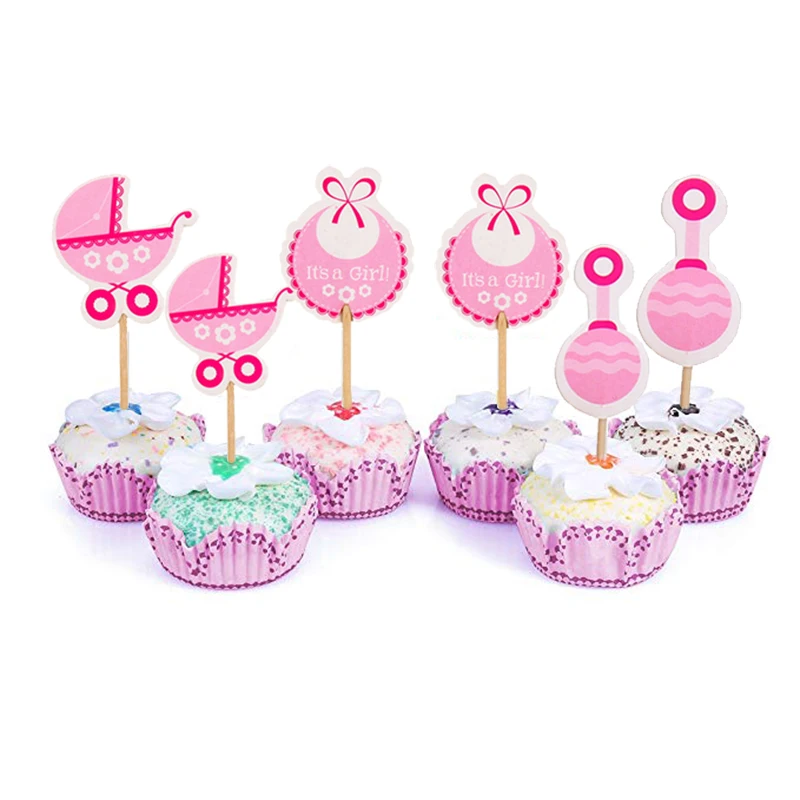 Heronsbill 18Pcs Paper Cupcake Toppers Baby Shower Decorations Its a Girl Boy Party Supplies Babyshower Gender Reveal
