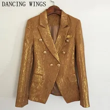 Весна Осень двубортные Женские костюмы блестящие золотые женские модные OL пальто