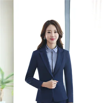 

Formal Elegant Blue Blazers Autumn Winter Uniforms Jackets Coat For Ladies Office Outwear Female Tops Clothes Plus Size 4XL
