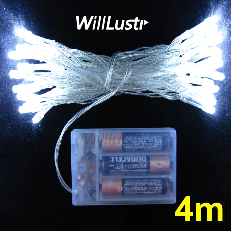 

willlustr LED string christmas lights fairy lamp 4m lighting 4 meters fairy light party holiday light white 3*AA battery powered