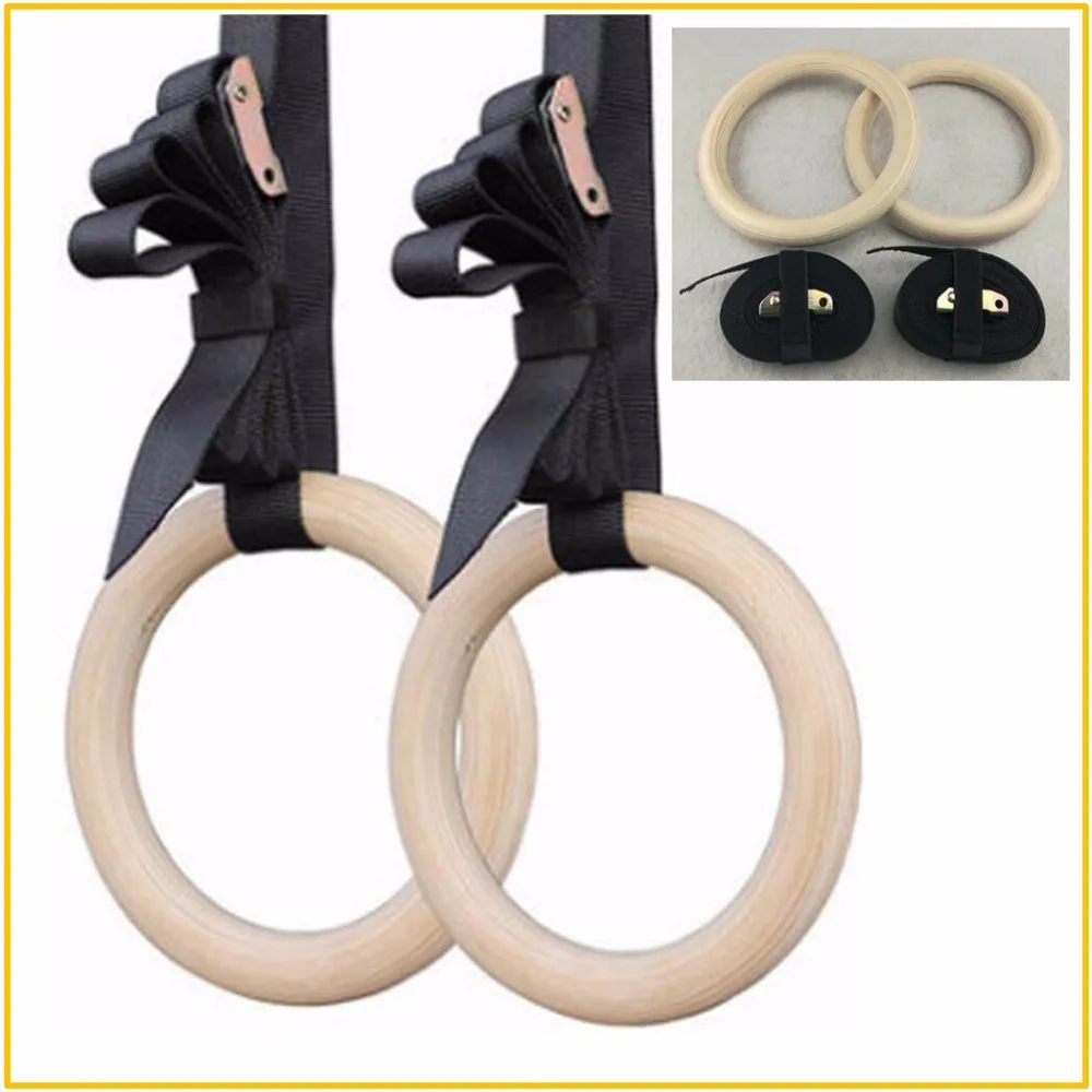 Heavy Duty Quality 1pair lot wood 1 1 Portable Gymnastics Rings For muscle building font b