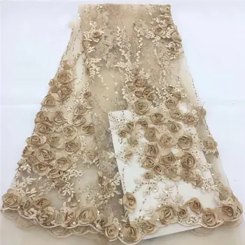 

Popular Tulle Lace 3D Decals Embroidery Lace Hot sale African Net Lace with Beads Good Quality on sale for Sewing