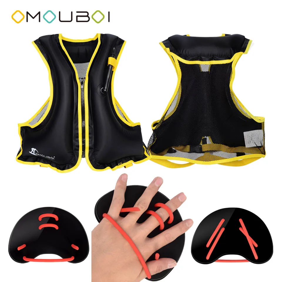OMOUBOI Adult Unisex Exclusive Black Inflatable Buoyancy Safety Vest