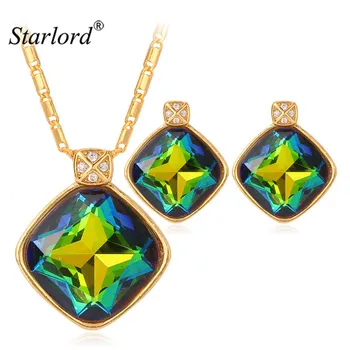 

Starlord Jewelry Sets For Women Gift Fancy Stud Earrings And Necklace Set Gold Color Wedding Austrian Crystal Jewelry Set PE344