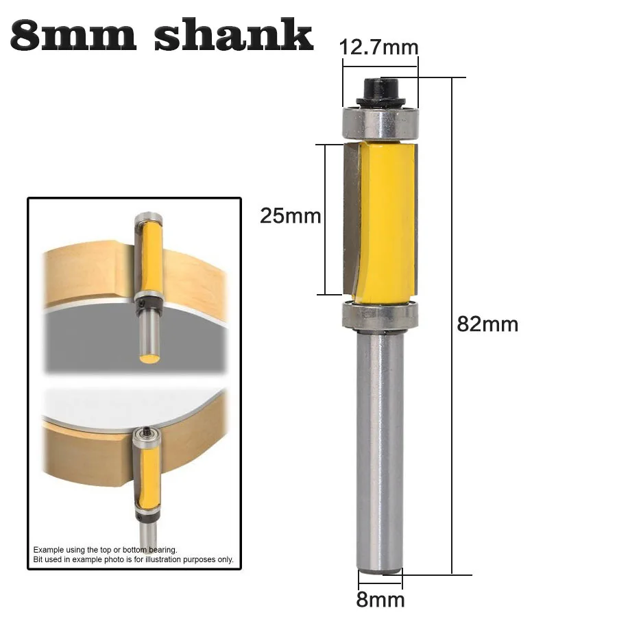 

1pcs Flush Trim Router Bit Top & Bottom Bearing 8'' Shank Woodworking Tool woodworking router bits