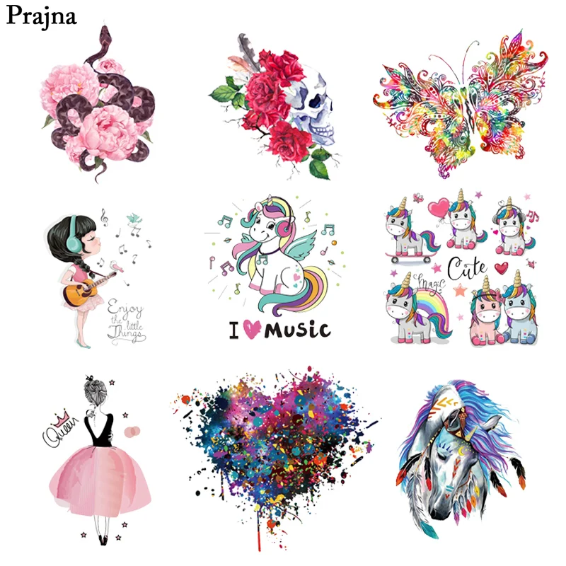 

Prajna Skull Heat Transfer Hippie Patch Pink Snake Unicorn Butterfly Iron On Patches For Rock Jacket Accessory Jeans Appliques