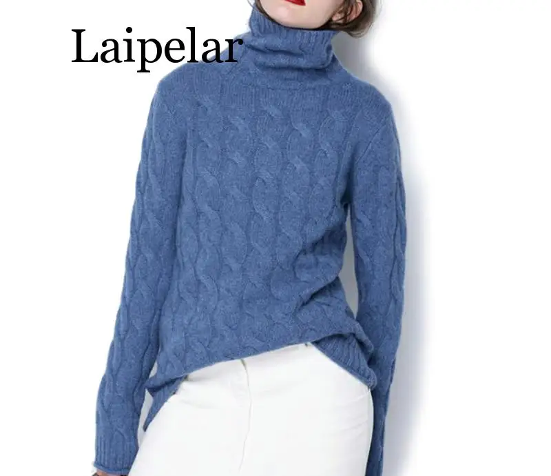 

Laipelar Pure Cashmere Pullover Sweater Women 2019 Autumn Winter High Quality Turtleneck Cable Knitted Soft Casual Bottom Shirt