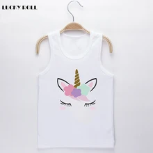 

LUCKY ROLL Summer Children Vest Kids Baby Girls Cute Unicorn Flower Printed Fashion Tank Tops White Cotton Sleeveless Camisoles