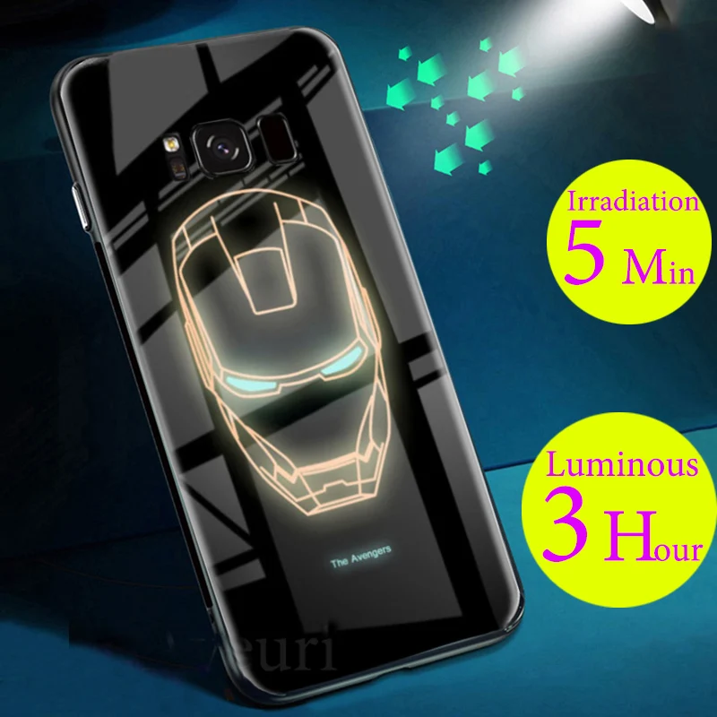 Batman-Spiderman-Luminous-Phone-Case-For-Samsung-Galaxy-S8-S8-Plus-iron-Man-Panther-Glass-Cover (3)