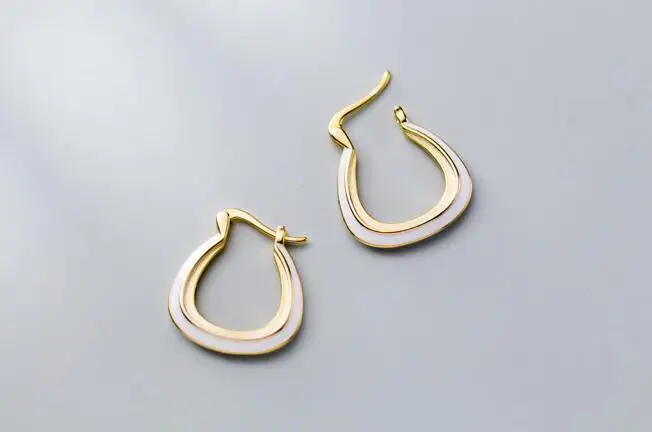 

Real. 925 Sterling Silver jewelry Gold Moroccan style line leverback hoop earrings temperament GTLE2665