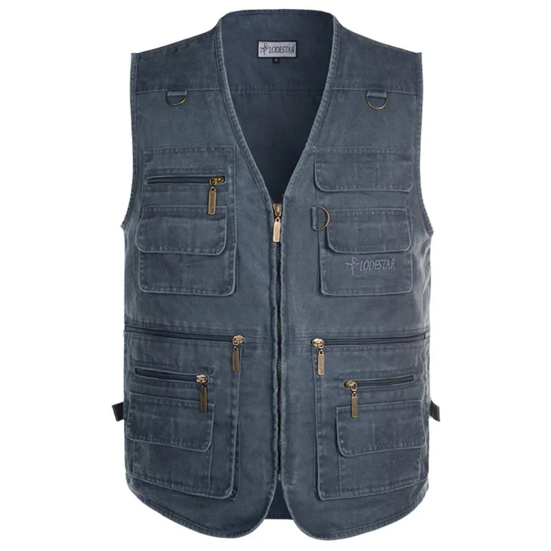 

5XL 6XL 7XL New Male Casual Summer Big Size Cotton Sleeveless Vest With Many 16 Pockets Men Multi Pocket Photograph Waistcoat