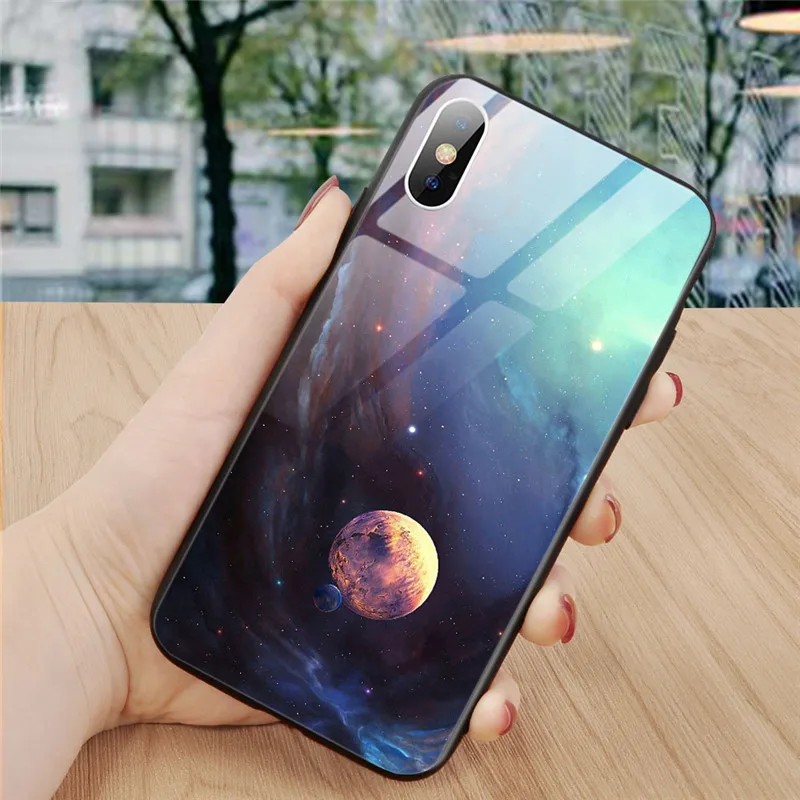 Стеклянный чехол для телефона для iPhone 11 X XS Max XS Звездный Космический Чехол чехол для iPhone 8 7 6 6s Plus X противоударный чехол силиконовый чехол