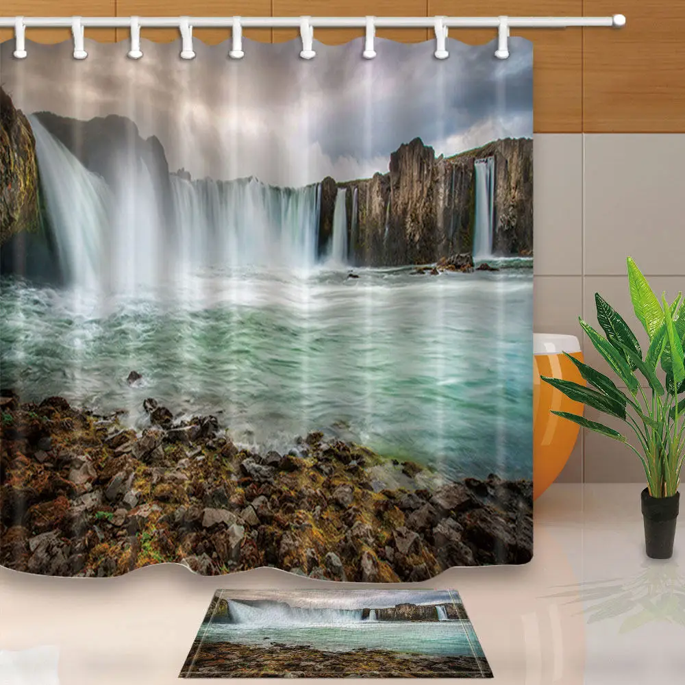 Beautiful Waterfall Shower Curtains Natural Scenery Bathroom Curtains