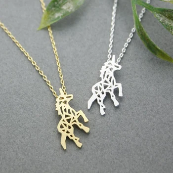 

30PCS/lot Fashion silver plating necklace Pentium horse necklaces for women wholesale A hollowed-out unicorn necklace