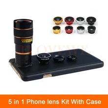 5in1 Объективы для фотокамер для Samsung S3 S4 S5 S6 S7 EDGE Плюс чехлы для телефонов 8X зум объектива телескопа Fisheye Широкий формат макрообъектив+ клипы