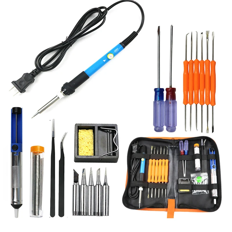 

1set 60W Adjustable Temperature Electric Soldering Iron Kit Portable Welding Repair Tool Tips Tweezers EU/US/UK Plug 220V/110V