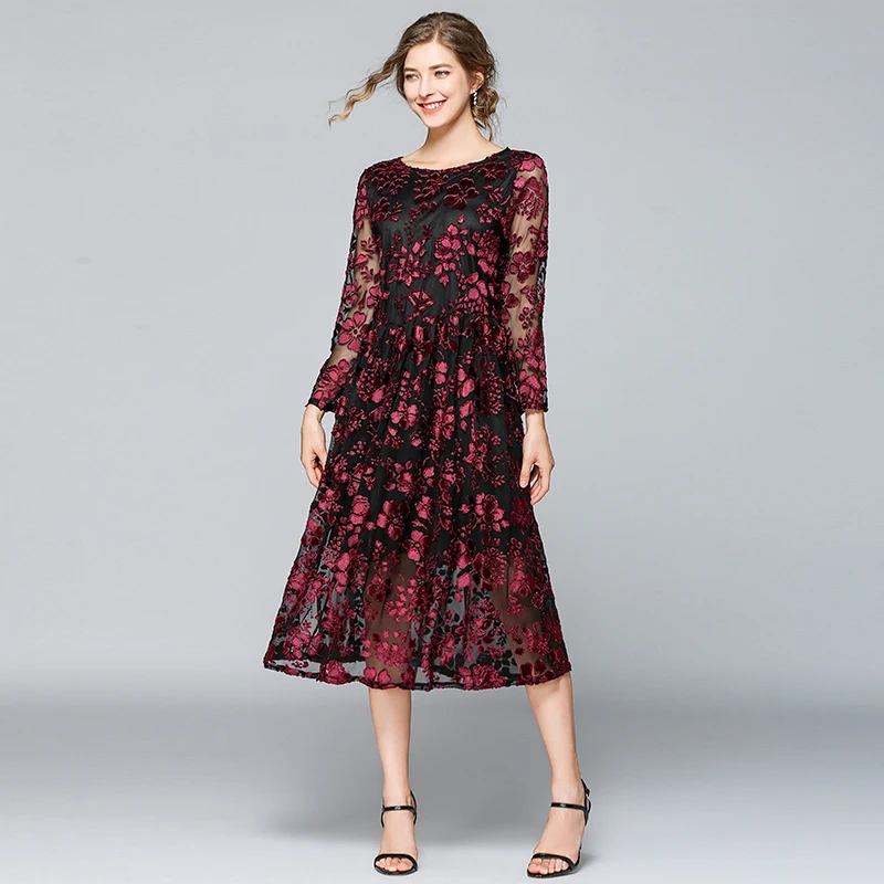 

New Long Summer Dresses Womens Loose O-neck A-line Sexy Jacquard Vestidos Elegant Vintage Casual Party Office Dress Vestidos