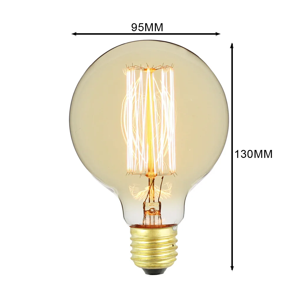 G95 Edison Bulb 40W 220/240V E27 Vintage Light Bulb Tungsten/Spiral Filament Amber Clear Glass Globe Shape Bulb - Цвет: G95 Amber Edison