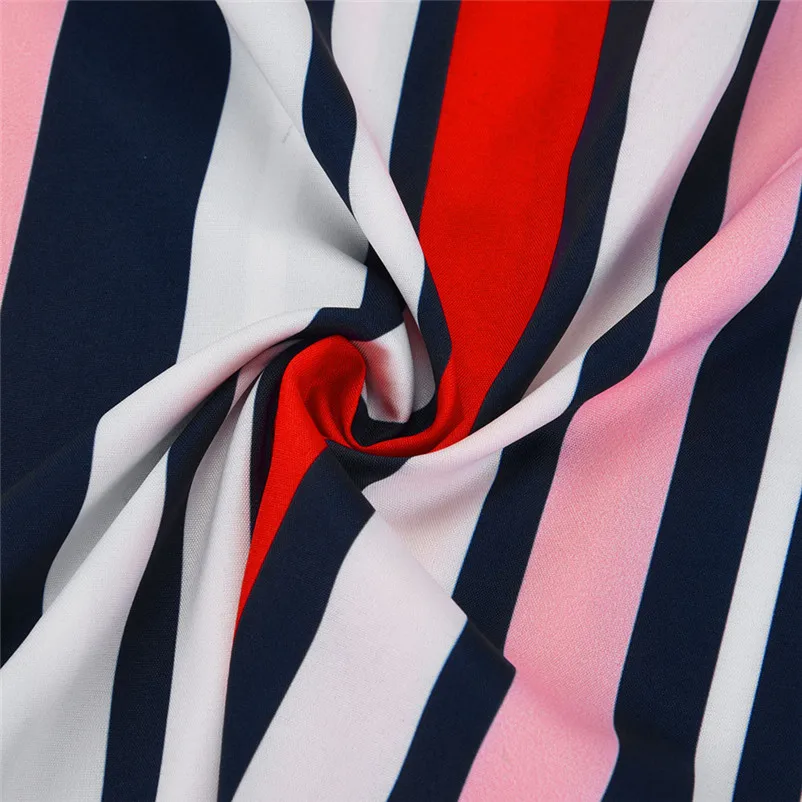 Fashion womens tops and blouses summer 2018 Casual Off Shoulder Bandage Stripe Printed Tops Blouses Shirts camicette Y30#N  (6)
