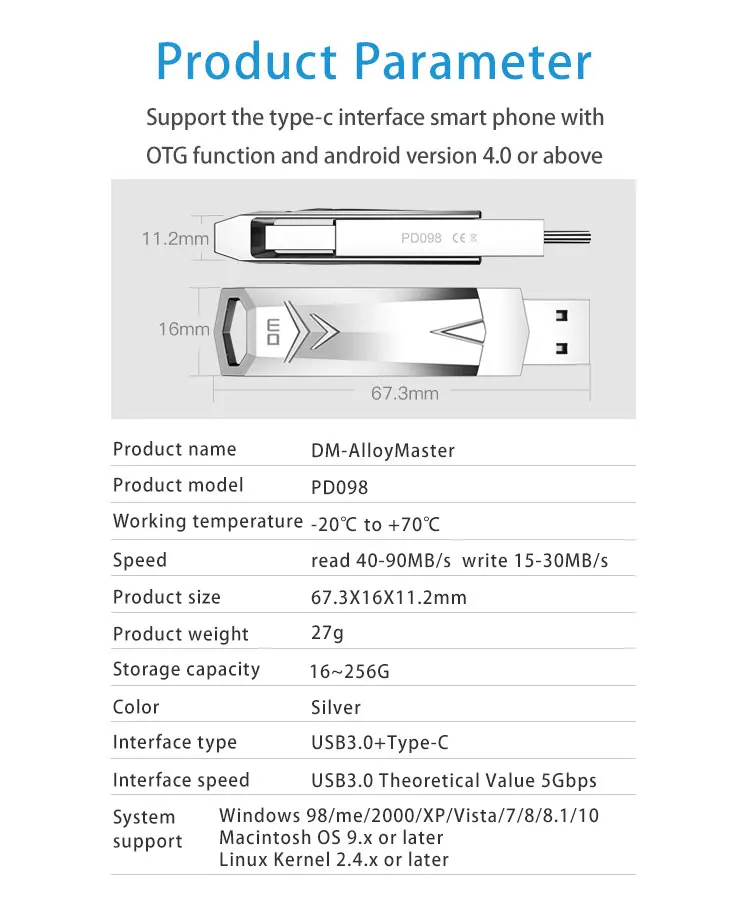 DM PD098 USB флеш-накопитель 3,0 USB C OTG Pendrive 32 64 128 ГБ для Xiaomi Redmi5 для samsung S9 Plus Note 9 карта памяти, Флеш накопитель