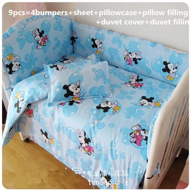 

Promotion! 9pcs Full Set baby bedding bumper set newborn bedding cot nursery cot bedding kit,4bumper/sheet/pillow/duvet